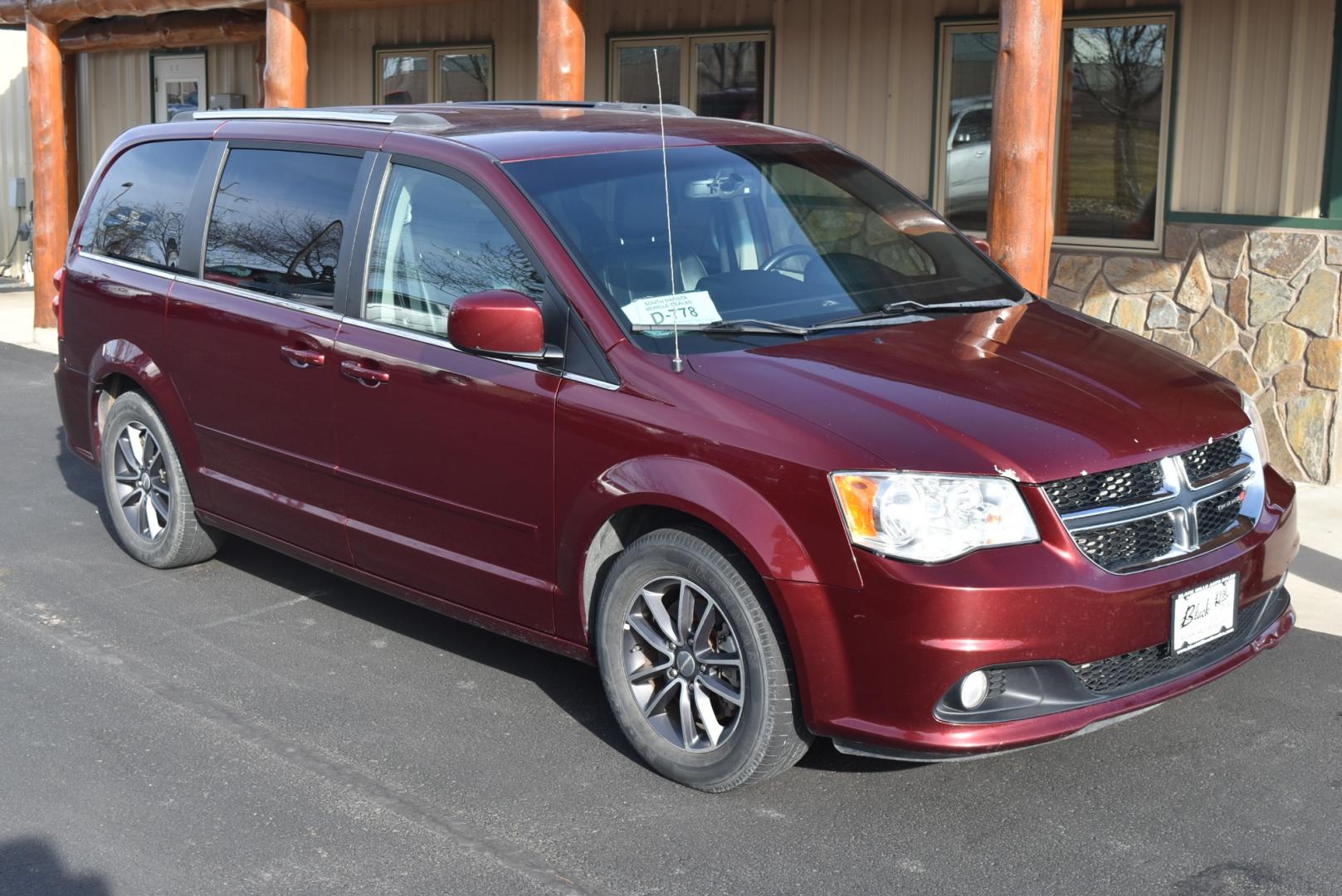 2017 Maroon /Black Dodge Grand Caravan SXT (2C4RDGCGXHR) with an 3.6L V-6 VVT 24 Valve Flex Fuel engine, 6-Speed Automatic transmission, located at 1600 E Hwy 44, Rapid City, SD, 57703, (605) 716-7878, 44.070232, -103.171410 - Photo#0